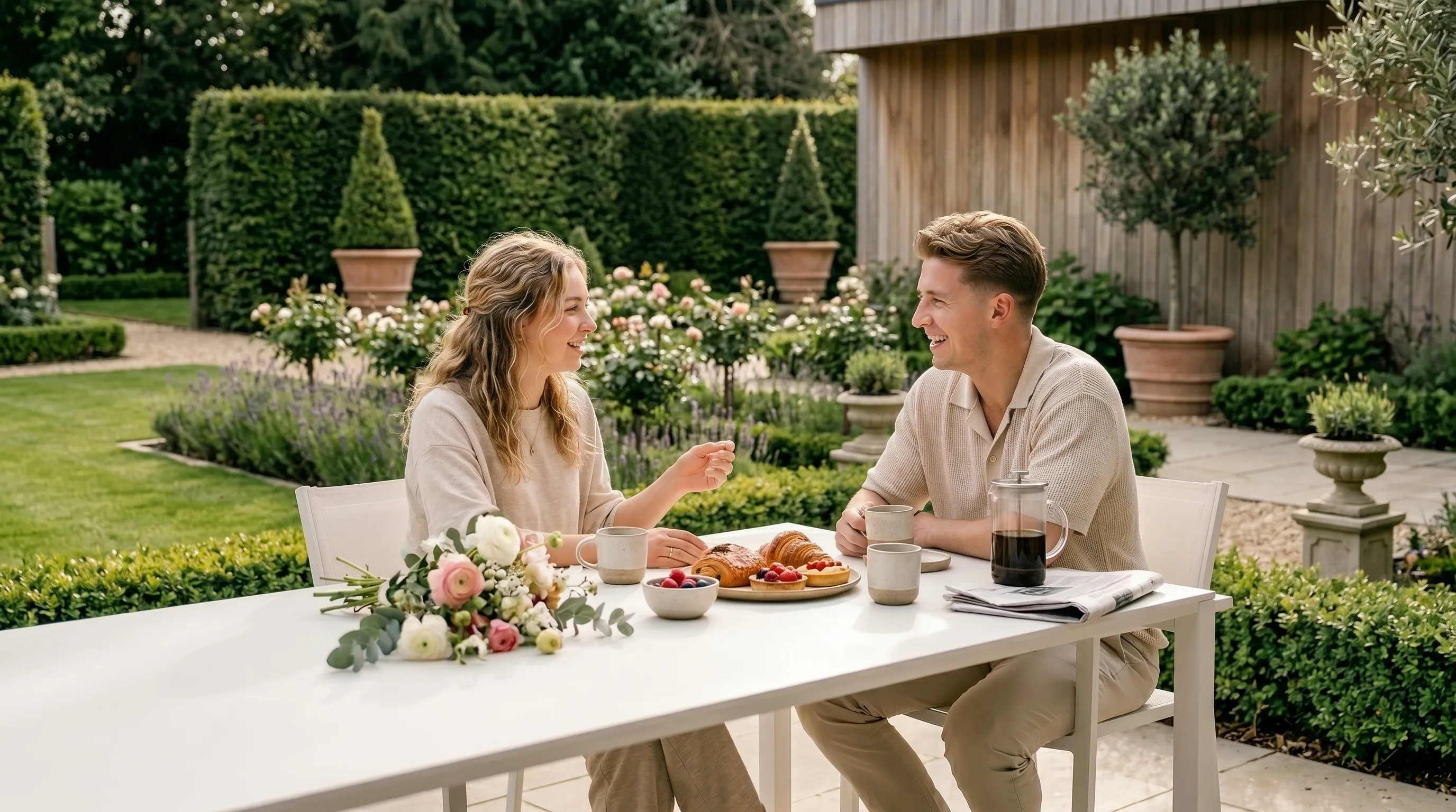 Couple in a garden, a lifestyle scene that raises production scope and cost