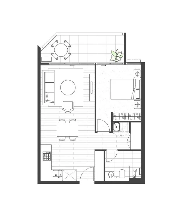 The one-bedroom apartment floor plan I use to start the floor plan to photoreal build