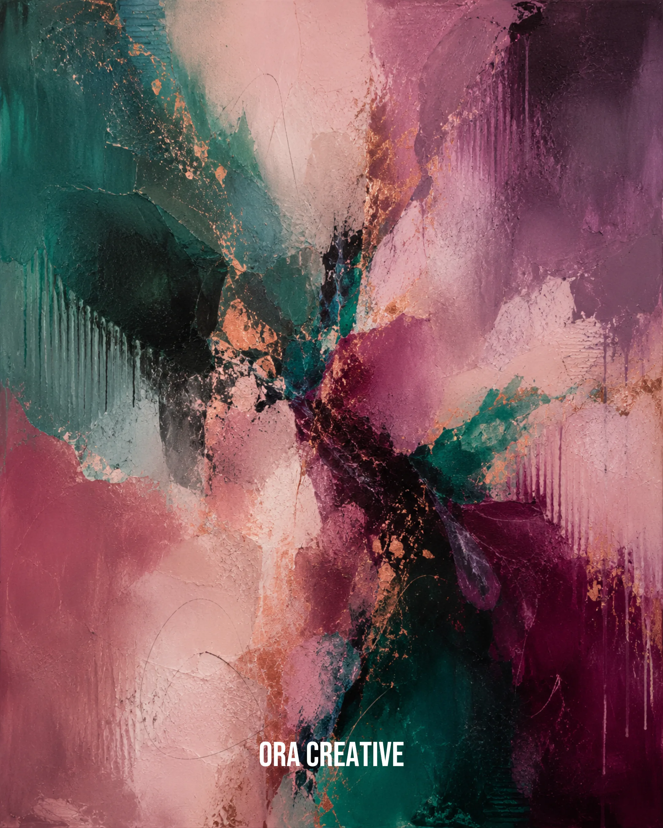 A close detail of an abstract artwork styled into an apartment render, the kind of asset whose copyright must be cleared
