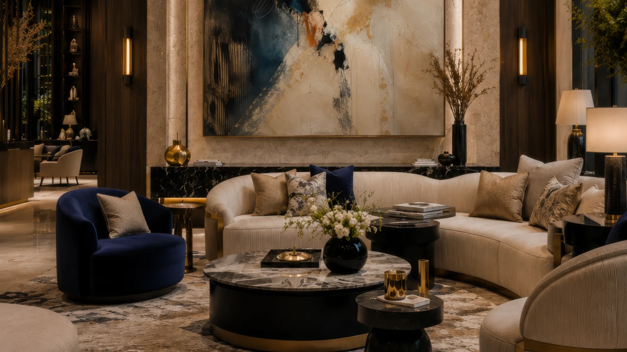 A virtually staged living room shown in a cinematic camera move for a property listing
