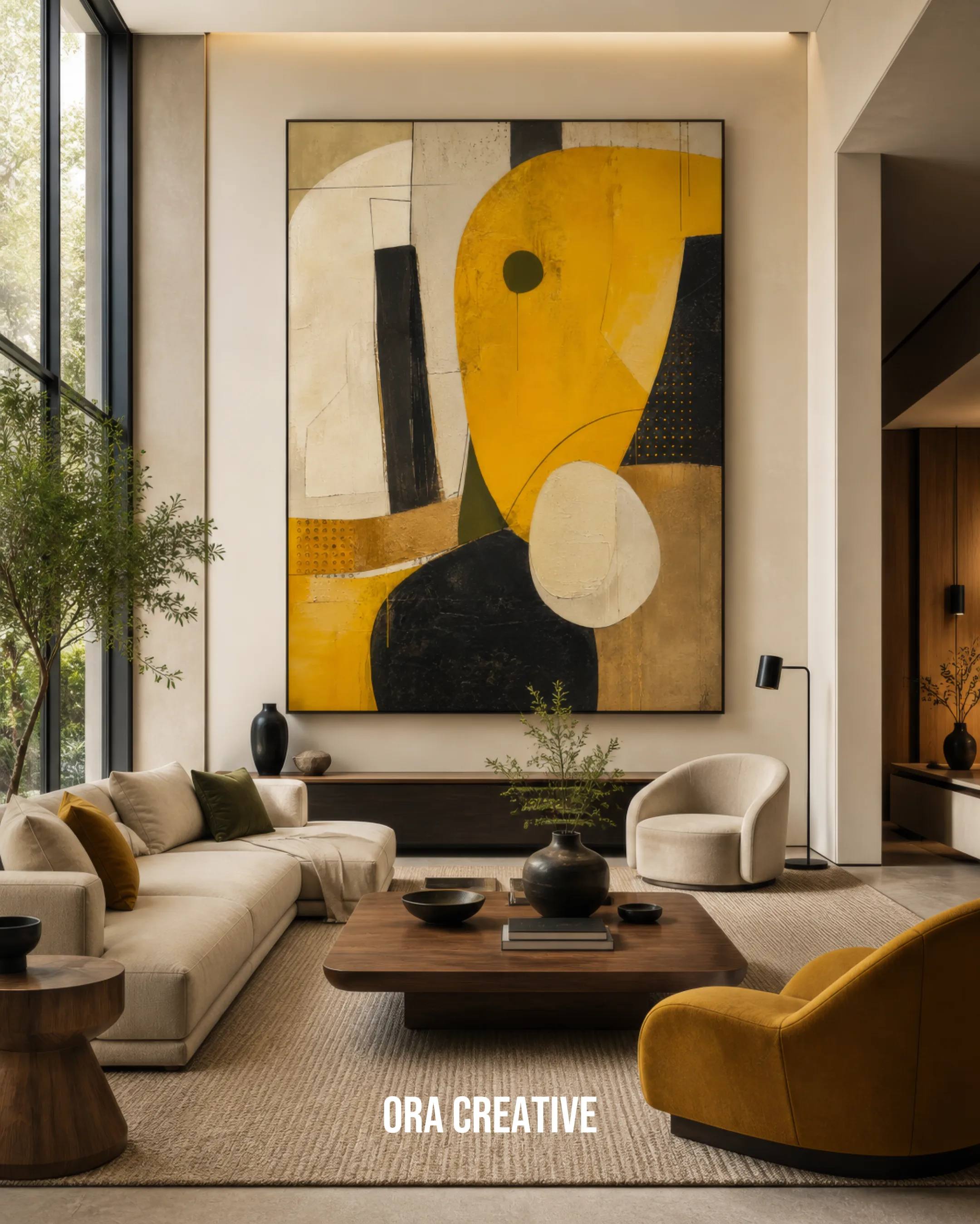 A virtual staging of an empty apartment, furnished digitally for a listing