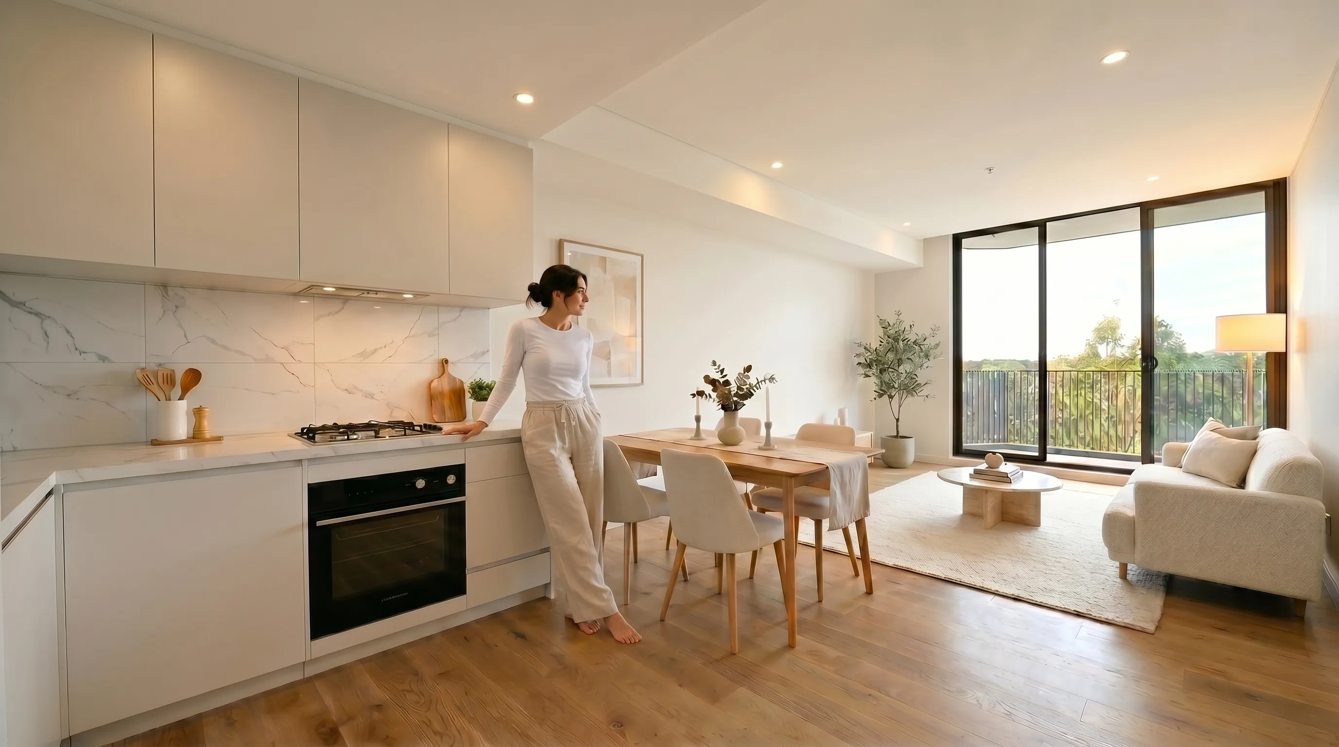 A staged living space with a resident, showing the lifestyle a virtually staged apartment can tell